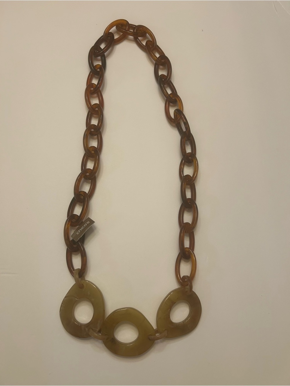 Chico's Olive and Amber Resin Link Necklace